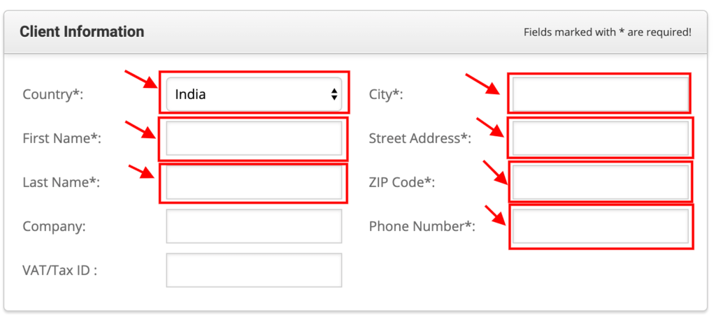 Enter Your Client Information.