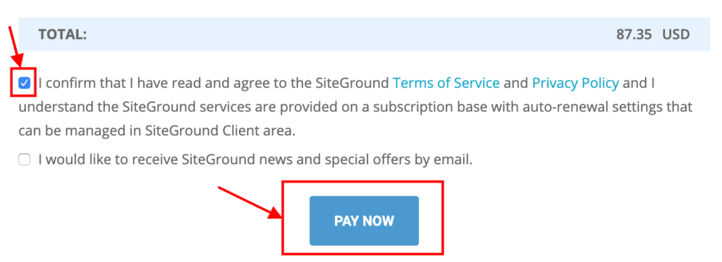 Confirm and Click on pay now