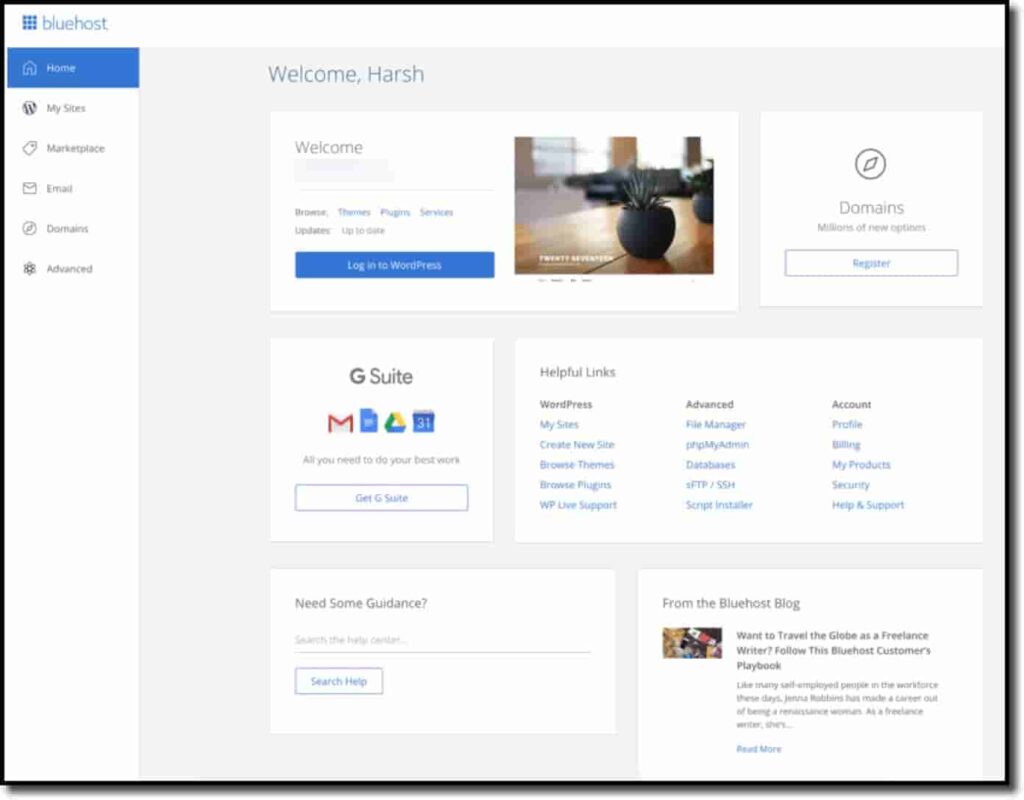 Bluehost Dashboard